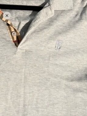 Burberry Light Gray Polo with Embroidered TB Logo
